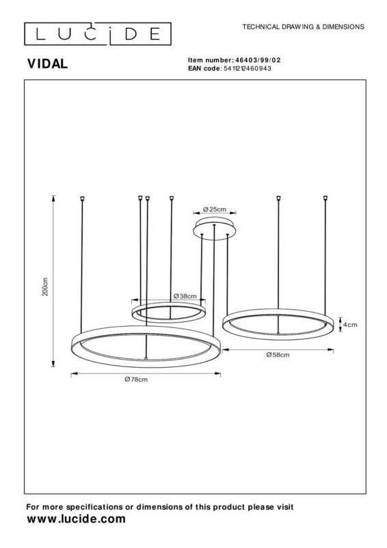 Lampa wisząca Lucide Vidal 0943 złoto-odcienie złota ring wbudowany LED 120W 1 szt.