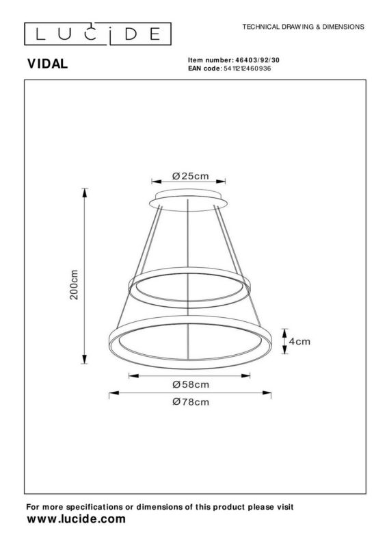 Lampa wisząca Lucide Vidal czarna ring wbudowany LED 92W 1 szt.