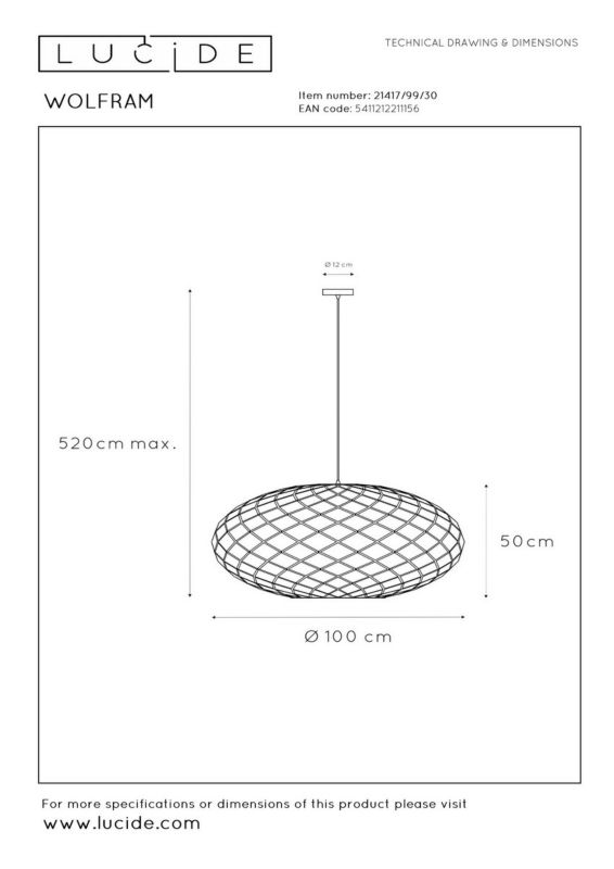 Lampa wisząca Lucide Wolfram 1156 czarna nowoczesna 3xE27 x 60W 1 szt.