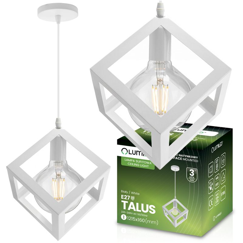 Lampa wisząca Lumiled geometryczna kwadrat Zwis LED Biała 1x E27 1 szt