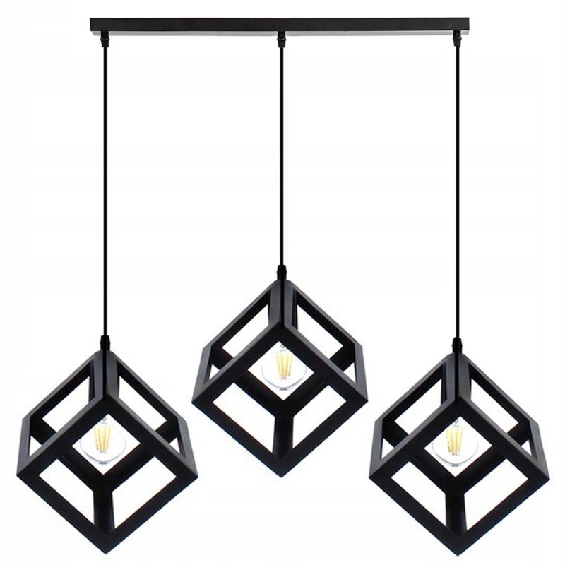 Lampa Wisząca Lumiled Sufitowa Geometryczna Kwadrat Zwis LED 3x E27 Czarna 1 szt.