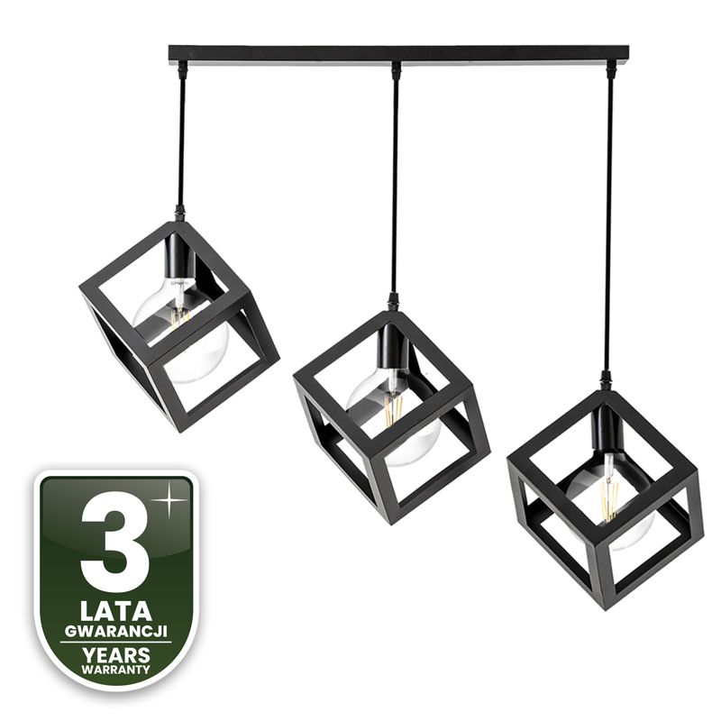 Lampa Wisząca Lumiled Sufitowa Geometryczna Kwadrat Zwis LED 3x E27 Czarna 1 szt.