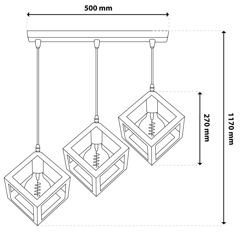 Lampa Wisząca Lumiled Sufitowa Geometryczna Kwadrat Zwis LED 3x E27 Czarna 1 szt.