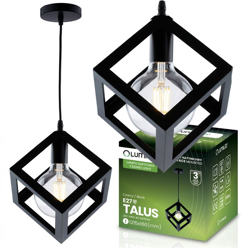 Lampa Wisząca Lumiled Sufitowa Geometryczna Kwadrat Zwis LED E27 Czarna 1 szt.