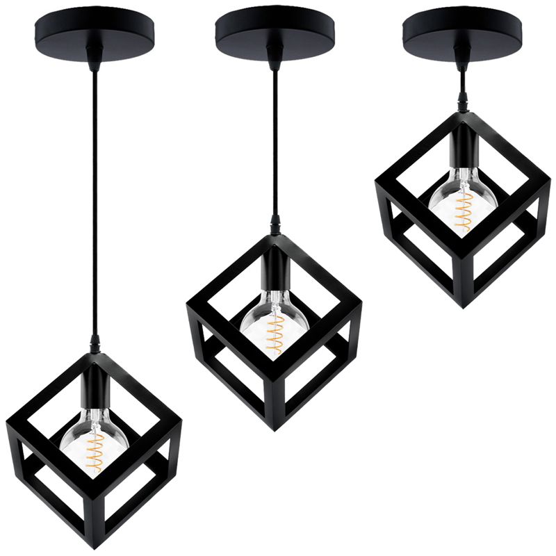 Lampa Wisząca Lumiled Sufitowa Geometryczna Kwadrat Zwis LED E27 Czarna 1 szt.
