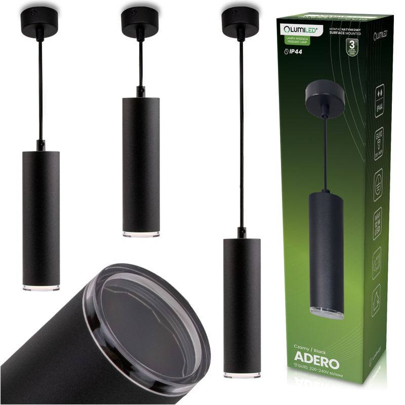Lampa Wisząca Lumiled Sufitowa LED GU10 Żyrandol Reflektor Tuba Zwis IP44 Czarny 1 szt.