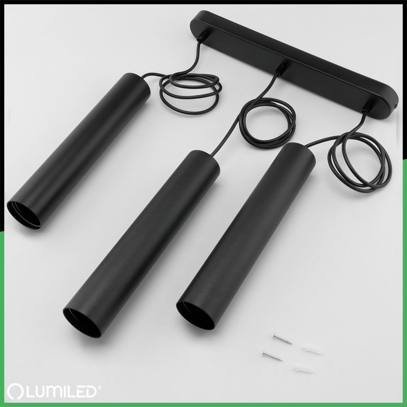 Lampa Wisząca Lumiled Sufitowa Zwis 29cm Reflektor 3x GU10 LED Czarny 1 szt.