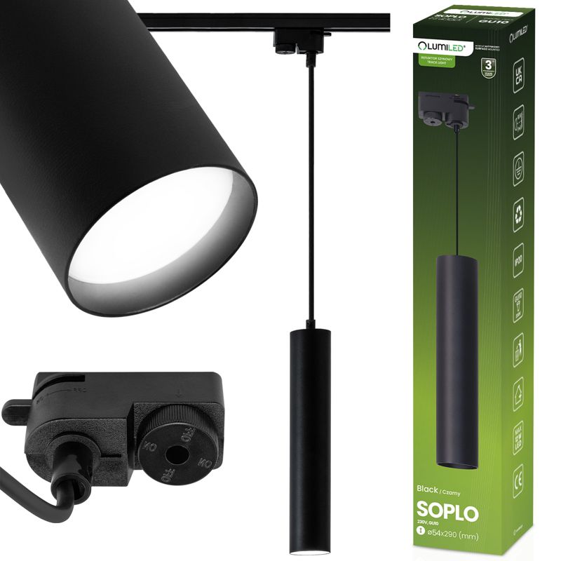 Lampa Wisząca Lumiled Szynoprzewód Lumiled Zwis Szyna 29cm Reflektor GU10 LED Czarny 1 szt.