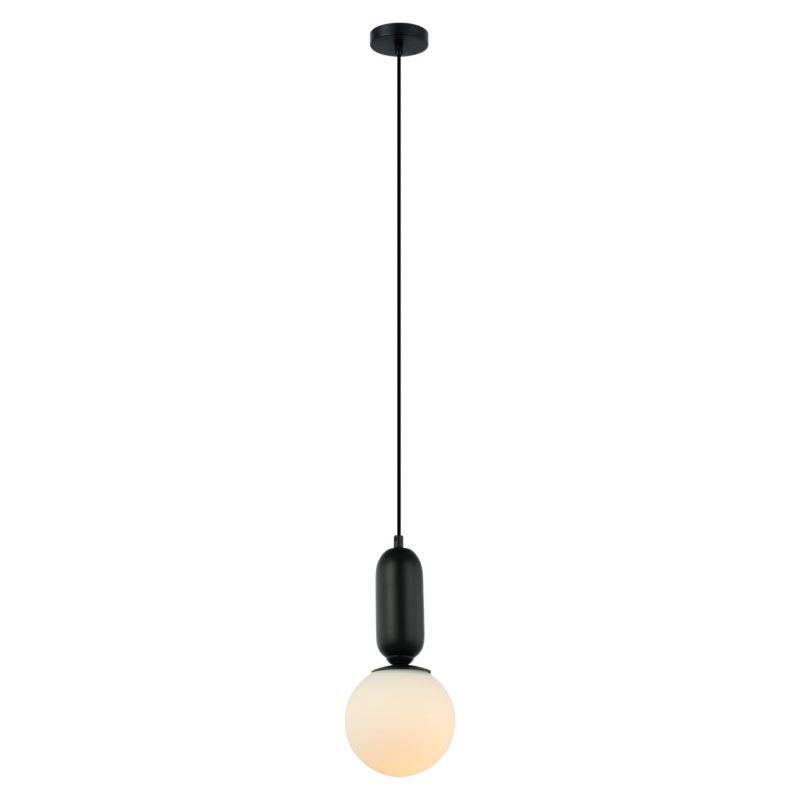 Lampa wisząca mała biała kula Italux Aldeva czarna 1xE27x40W IP20 wym:108x15x15cm - 1 szt.