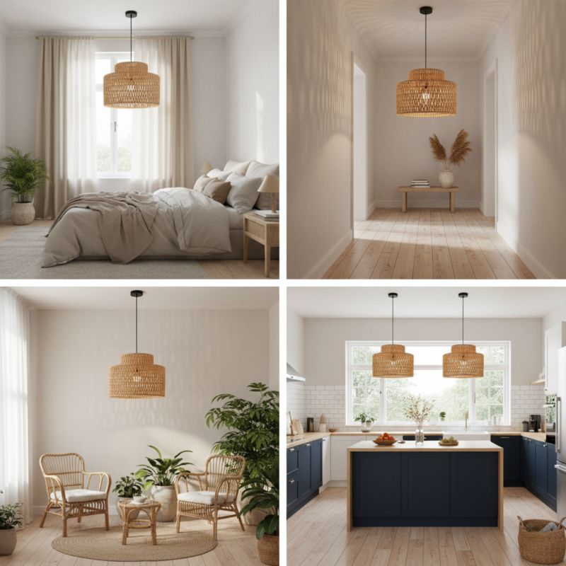 Lampa wisząca MasterLED Korn E27 LED oprawa sufitowa żyrandol 30cm IP20 bambus boho 1 szt.