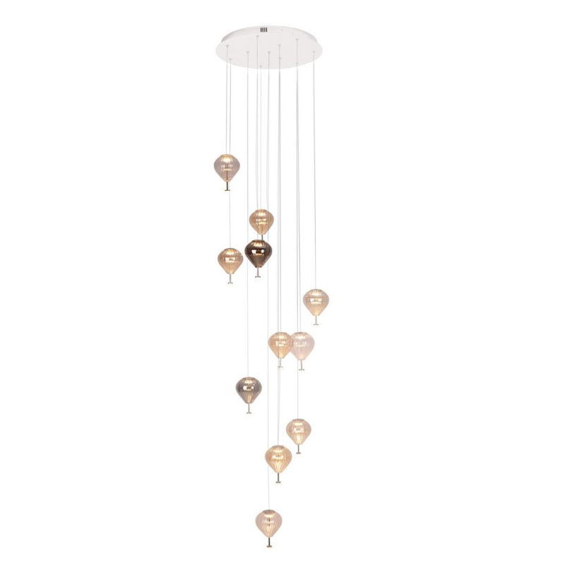Lampa wisząca Maxlight Palloncini 2119 biało i chrom szkło transparentne i dymione dekoracyjna wbudowany LED 66W 1 szt.
