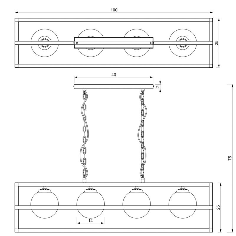 Lampa wisząca Milagro Diego 5705 czarno-biała szerokość 100 cm 4xE14 x 40W 1 szt.