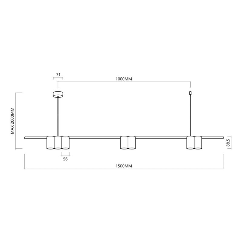 Lampa wisząca Milagro Genesis 3706 czarna szerokość 150 cm 7xGU10 x 8W 1 szt.