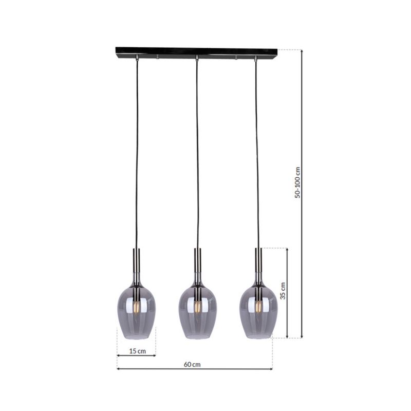Lampa wisząca Milagro Lugano 8140 czarna-chromowana szerokość 60 cm 3xE14 x 40W 1 szt.