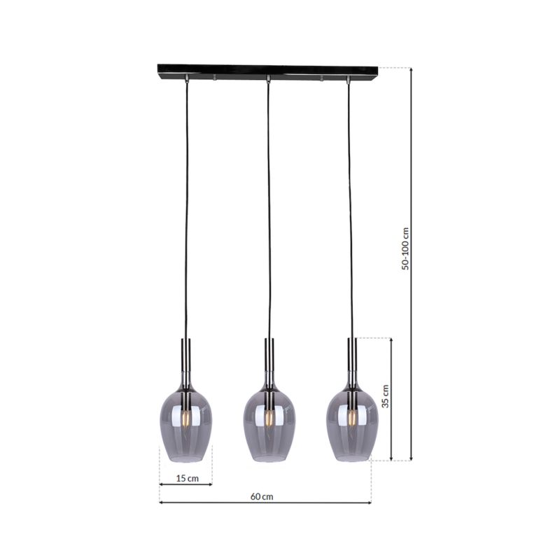 Lampa wisząca Milagro Lugano 8140 czarna-chromowana szerokość 60 cm 3xE14 x 40W 1 szt.