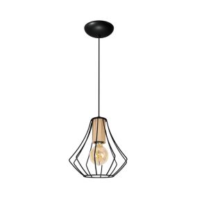 Lampa wisząca Milagro Will Black 1xE27 Metal Drewno 1 szt.