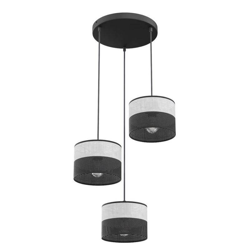 Lampa wisząca okrągła perforowane klosze Emibig KARBON czarno-szara 3xE27x15W IP20 wym:140x43x43cm - 1 szt.