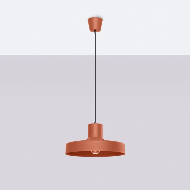 Lampa wisząca okrągły metalowy klosz Sollux Lighting BILO ochra czerwona 1xE27x15W IP20 wym:120x35x35cm - 1 szt.