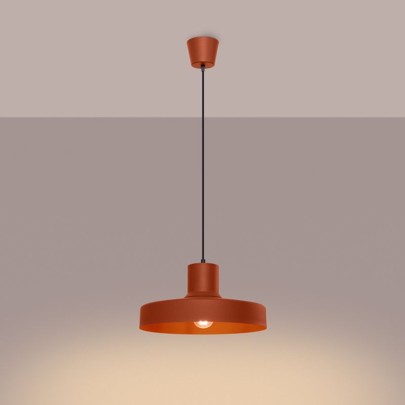 Lampa wisząca okrągły metalowy klosz Sollux Lighting BILO ochra czerwona 1xE27x15W IP20 wym:120x35x35cm - 1 szt.
