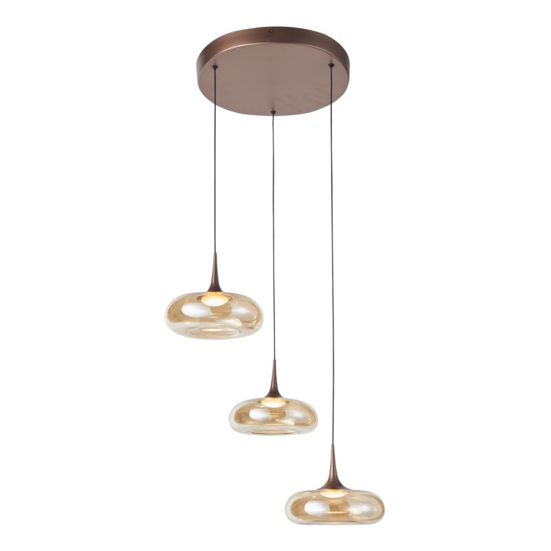 Lampa wisząca opływowe bursztynowe klosze Italux Tenele miedziana LED 21W  3000K 1300lm IP20 - 1 szt.