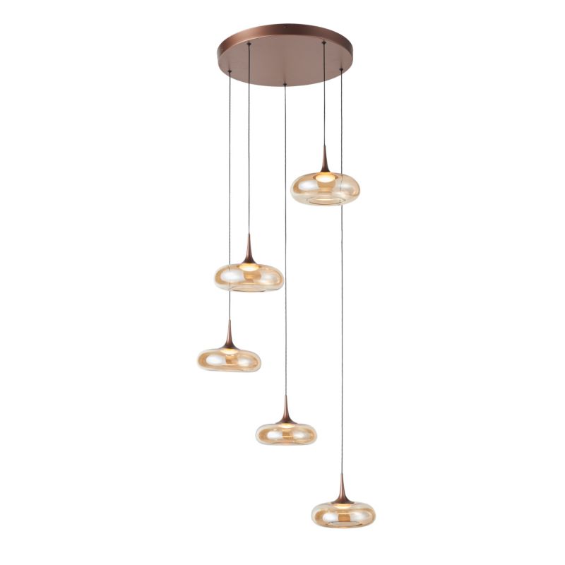 Lampa wisząca opływowe bursztynowe klosze Italux Tenele miedziana LED 35W  3000K 1514lm IP20 - 1 szt.