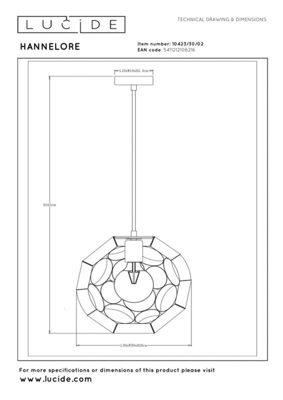 Lampa wisząca ozdobna kula 30 cm Lucide HANNELORE mosiężno-złota 1xE27x40W IP20 wym:163x30x30cm - 1 szt.