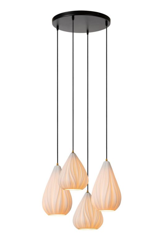 Lampa wisząca ozdobne porcelanowe klosze Lucide CINZIA biało-czarna 4xE27x40W IP20 wym:155x40x40cm - 1 szt.