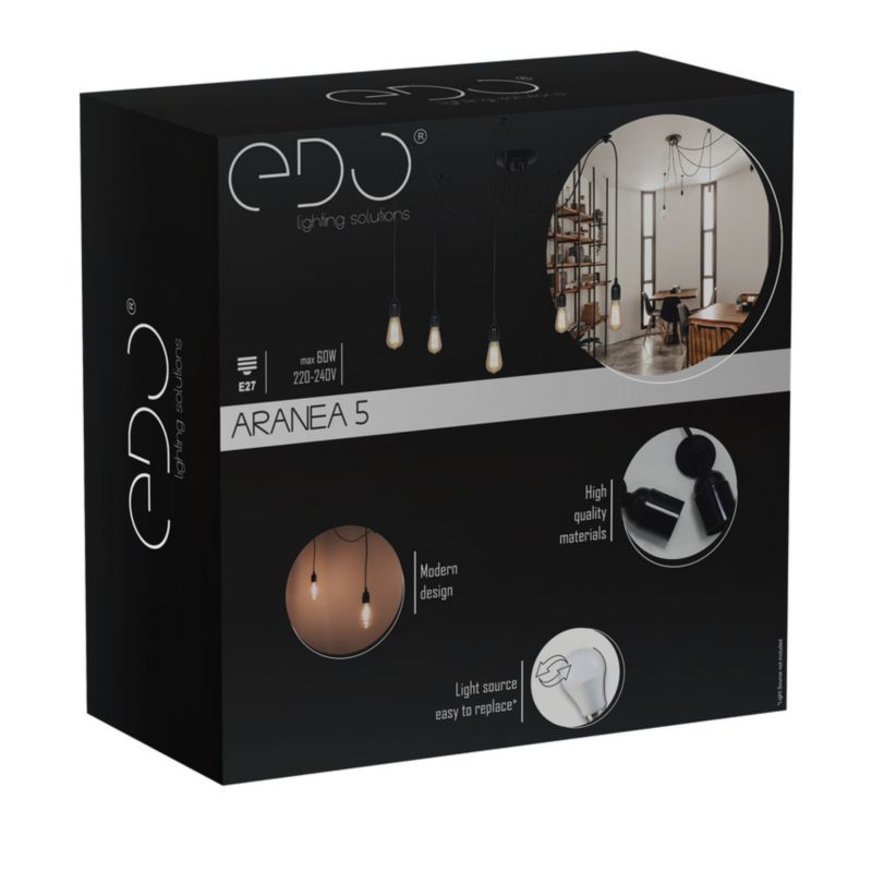 Lampa wisząca pająk Edo Aranea 5xE27 czarny EDO777188  1 szt.