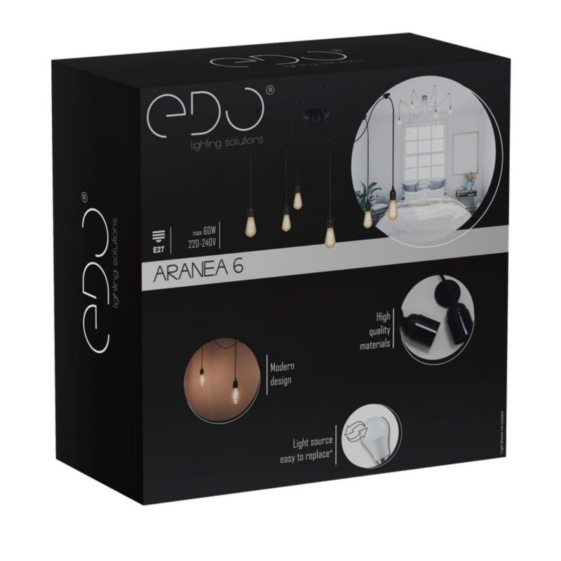 Lampa wisząca pająk Edo Aranea 6xE27 czarny EDO777189  1 szt.
