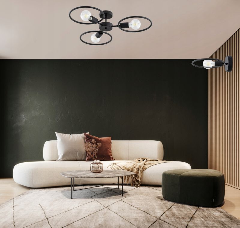 Lampa Wisząca Plafon Elko-Lighting 3-Punktowe Koła Ring Edison E27 czarny 1 szt