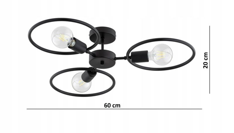 Lampa Wisząca Plafon Elko-Lighting 3-Punktowe Koła Ring Edison E27 czarny 1 szt