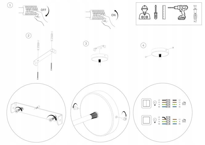 Lampa Wisząca Plafon Elko-Lighting 3-Punktowe Koła Ring Edison E27 czarny 1 szt