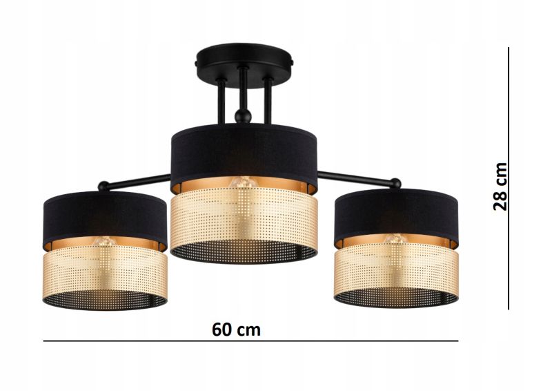 Lampa Wisząca Plafon Elko-Lighting Dual Czarno-Złota 3-Punktowa L E27 1 szt