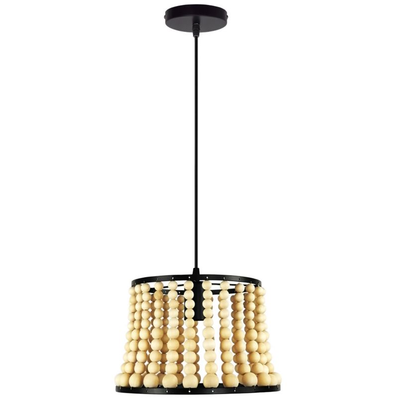 Lampa wisząca Polux Brena  czarna-jasne drewno wym: 120 x 20 x 28 cm 1xE27 x  1 szt.