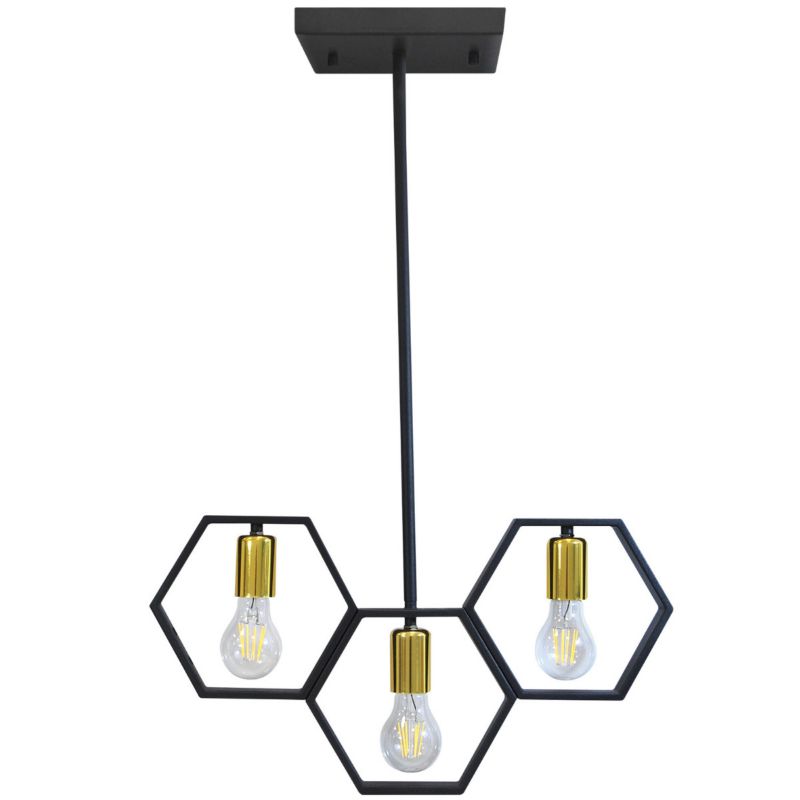 Lampa wisząca Polux Honey czarno-złota wym: 100 x 26 x 50 cm 3xE27 x  1 szt.