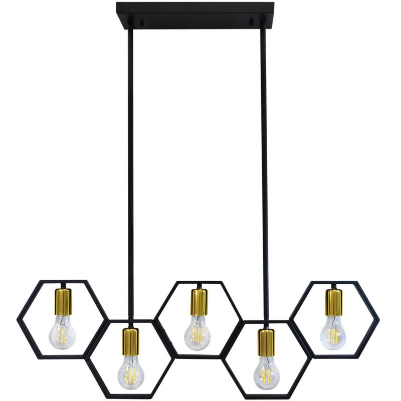 Lampa wisząca Polux Honey czarno-złota wym: 100 x 26 x 80 cm 5xE27 x  1 szt.