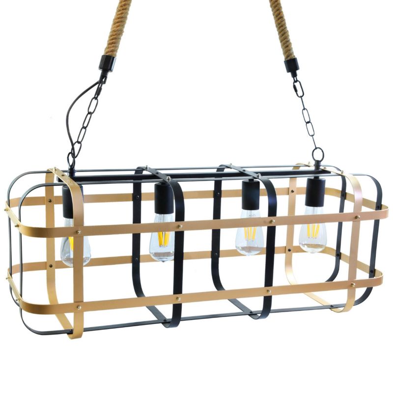 Lampa wisząca Polux Klatka czarno-brązowa jasna wym: 110 x 30 x 80 cm 4xE27 x  1 szt.