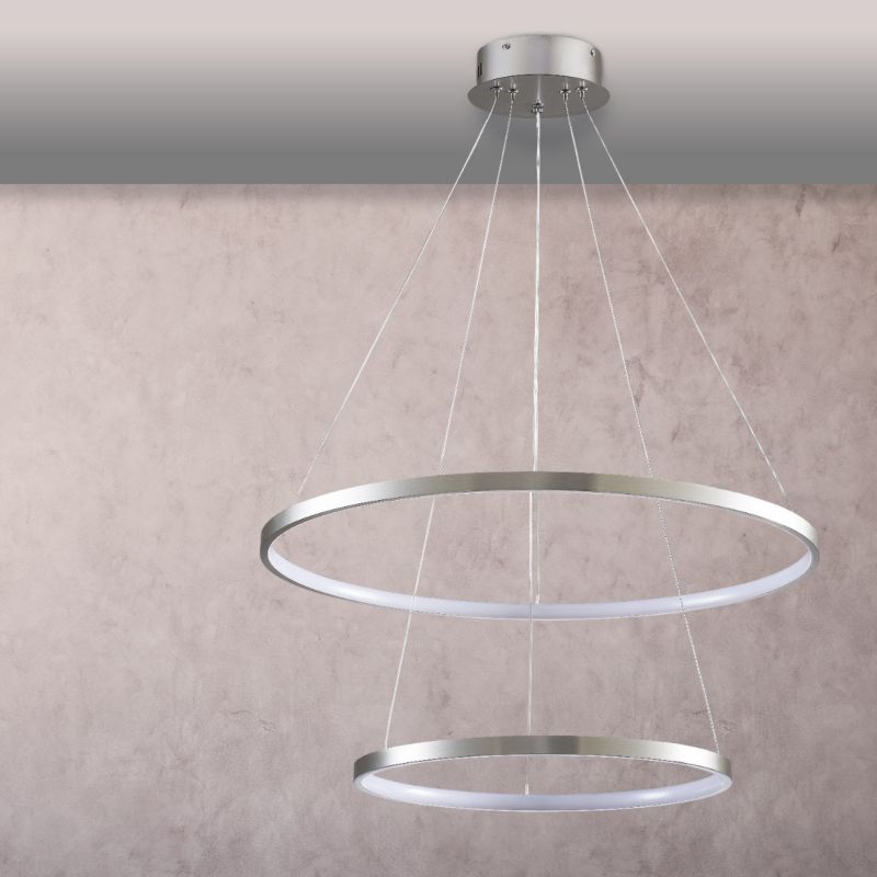 Lampa wisząca Polux Lea 0017 nikiel-biała dwa ringi wbudowany LED 35W 1 szt.