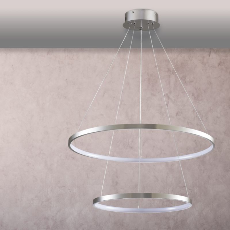Lampa wisząca Polux Lea 0017 nikiel-biała dwa ringi wbudowany LED 35W 1 szt.