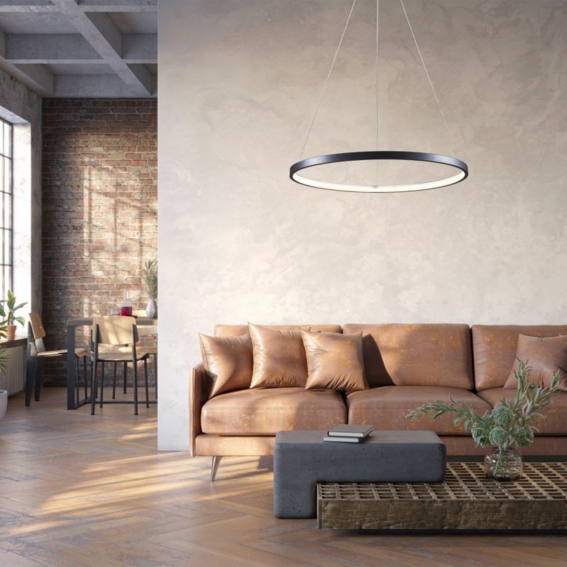 Lampa wisząca Polux Lea czarno-biała nowoczesna okrągła 50 cm wbudowany LED 20W 1 szt.