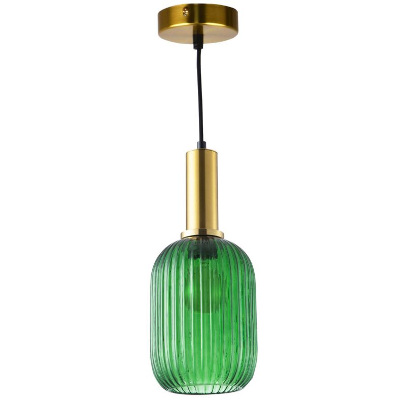 Lampa wisząca Polux Suffolk 7377 zielono-złota szklany klosz 1xE27 x 20W 1 szt.