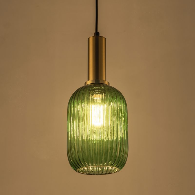 Lampa wisząca Polux Suffolk 7377 zielono-złota szklany klosz 1xE27 x 20W 1 szt.