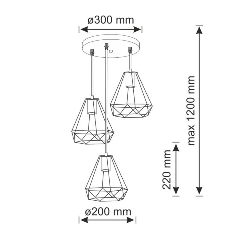 Lampa wisząca Polux Vigo  czarna wym: 120 x 40 x 20 cm 3xE27 x  1 szt.
