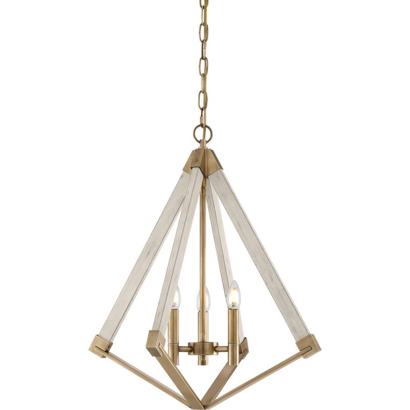 Lampa wisząca Quoizel View Point bielona imitacja drewno-postarzany mosiądz wym: 315,2 x 48,7 x 48,7 cm 3xE14 x  1 szt.