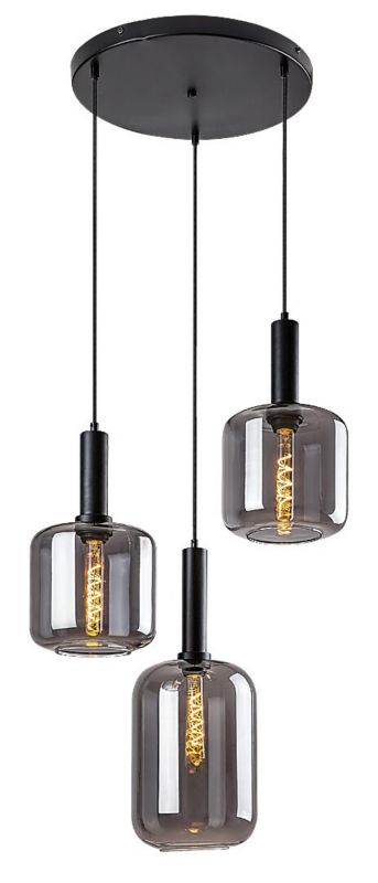 Lampa wisząca Rabalux Lissandra czarny matowa-kolor dymny wym: 210 x 39,5 x 39,5 cm 3xE27 x  1 szt.