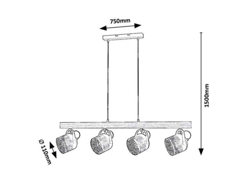Lampa wisząca Rabalux Rotem 3007 orzechowo-czarny matowy industrialna 4xE14 x 1 szt.