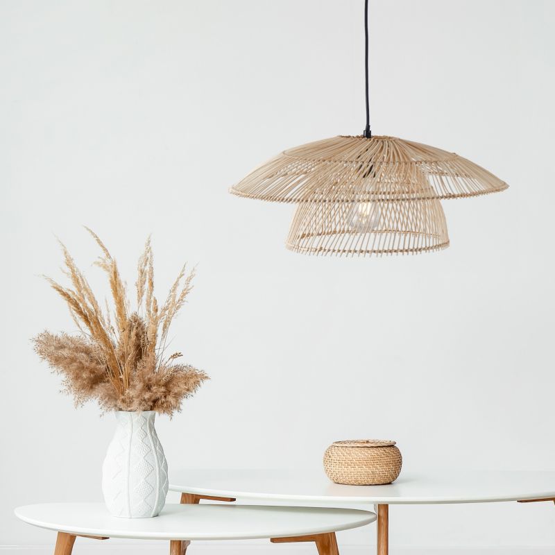 Lampa wisząca Sanico Goldlux thailand 1xE27 naturalna beżowa w stylu boho IP20 - 1 szt.
