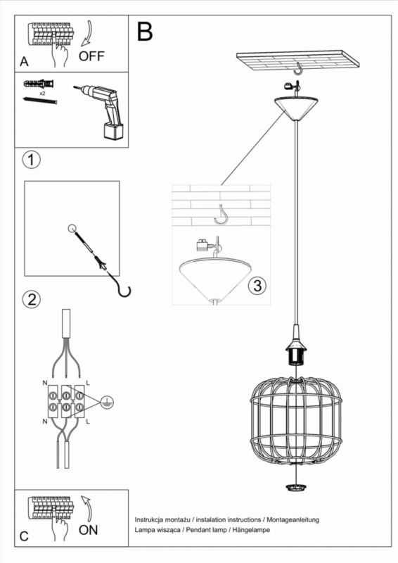 Lampa wisząca Sollux Lighting Celta 7959 czarna szerokość 25 cm 1xE27 x 60W 1 szt.