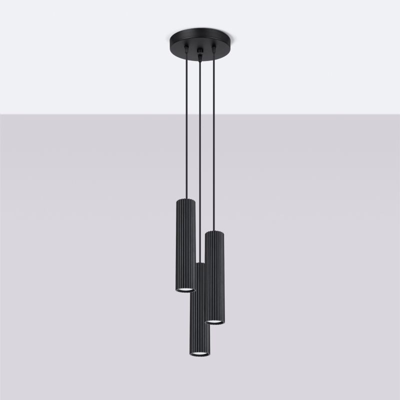 Lampa Wisząca Sollux Lighting KARBON 3P czarny 1 szt.