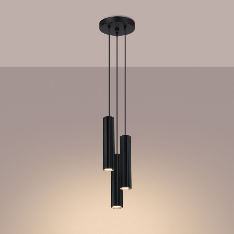 Lampa Wisząca Sollux Lighting KARBON 3P czarny 1 szt.